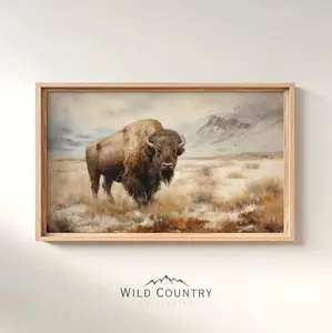 Poster Unframed able American Bison Painting, Buffalo Painting, Country Western Decor, Mountain Landscape Art, Wildlife Wall Art, Vintage Buffalo Poster Unframed