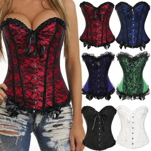 [Please Size Up!] Overbust Corset Tops for Women Renaissance Corset Halloween Lace Lingerie Push Up Bodyshaper Top with Bustier Pirate Costume Bustier Tops, Women Tummy Control Shapewear Waist Trainer Lingerie Bustier Top Plus Size S-6XLGift