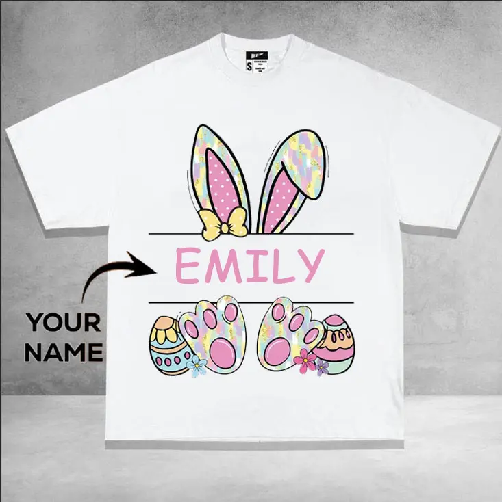 Easter Bunny Shirt, Custom name "Emily" Shirt, Easter Day Gift, Happy Easter day 2025 Shirt with Family