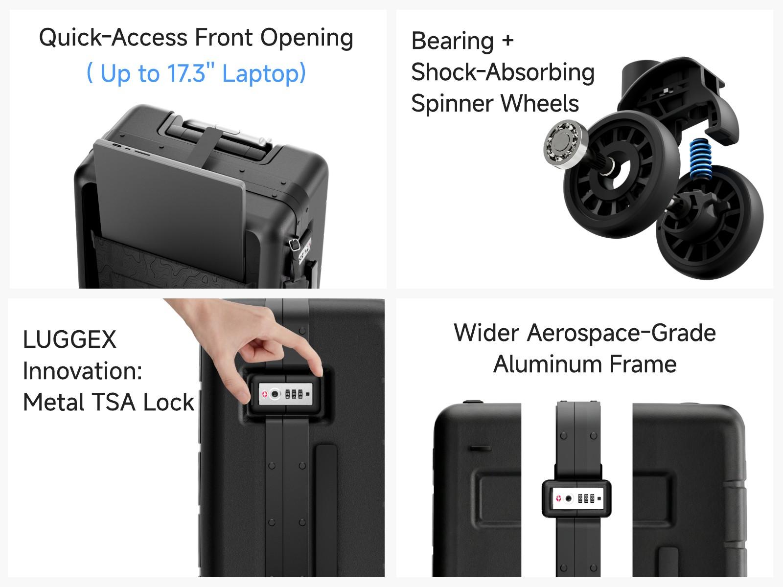 LUGGEX 21 Inch Zipperless Carry On Luggage, Front Opening Compartment Suitcase with Spinner Wheels, TSA Locks, Airline Approved for Business Travel