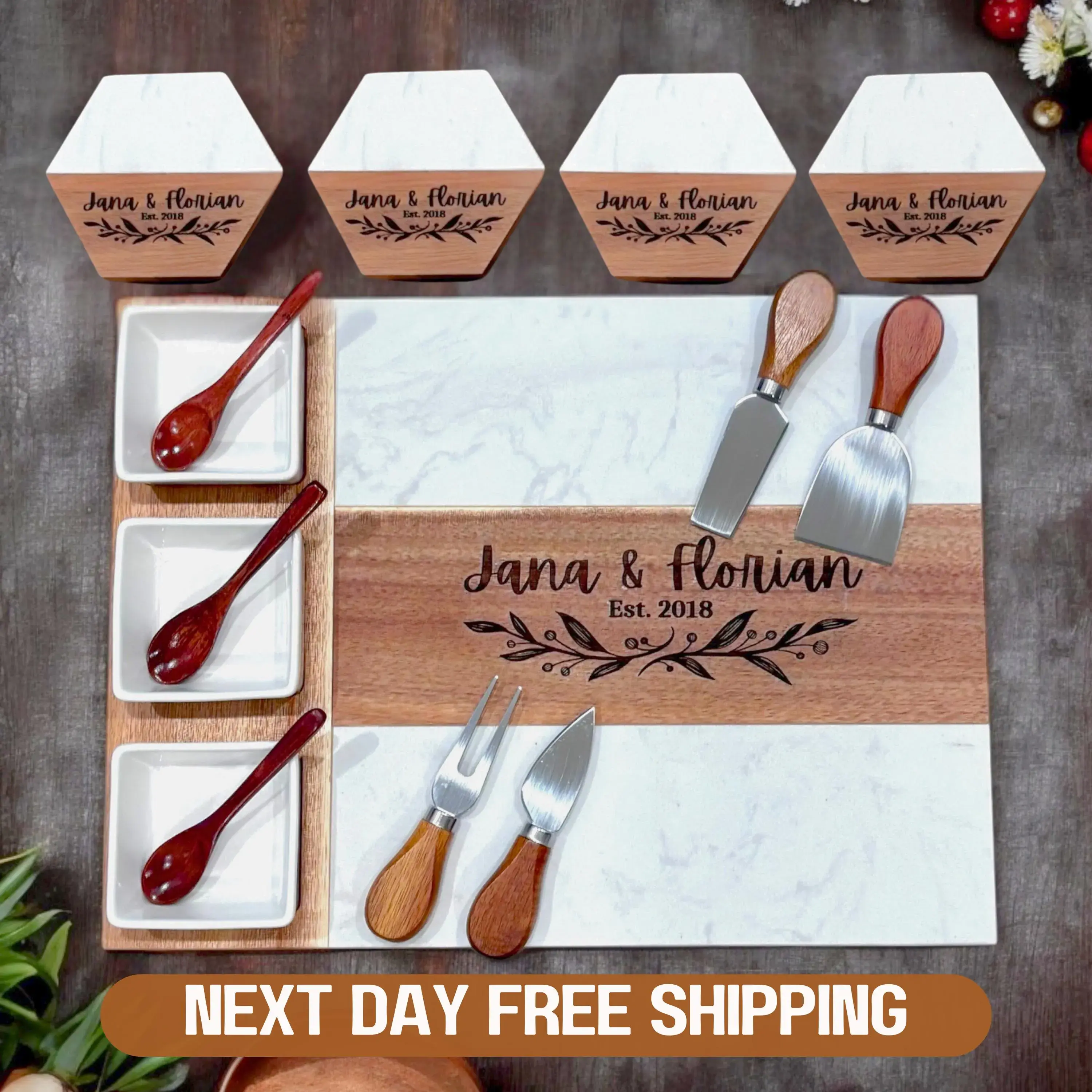 Personalized Wedding Charcuterie Board Set, Cutting Board 11 Pieces - Housewarming, Anniversary Wedding gift, Engagement Gift, Gift for Mom