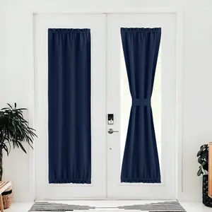 NICETOWN Doorway Blackout Curtain for Door Window, Thermal Insulated Temporary Window Treatment Covering for Glass Door Rod Pocket with Tieback, 25" x 80", Navy, 1 Panel