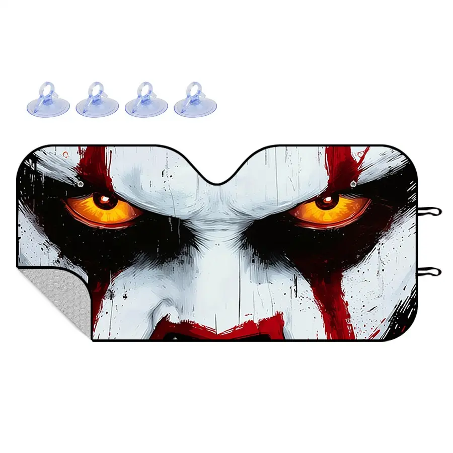[Summer Sale Deals] Horror Clown Car Windshield Sunshade, Front Window Sun Protection, for Car Interior Use, Blocks UV, Keeps Vehicle Cool, Stylish And Durable Sun Visor