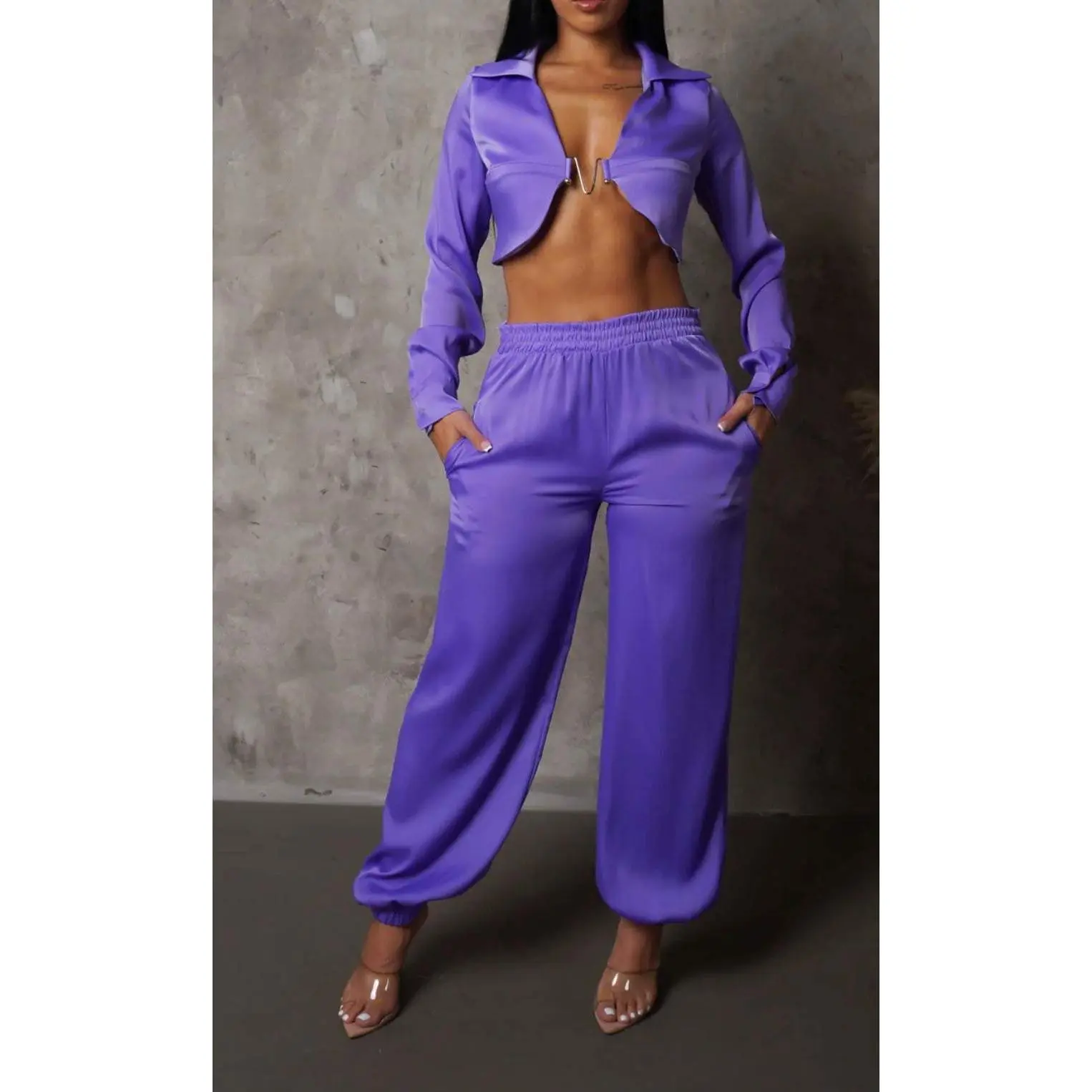 Goddess Satin 2 Piece Pants Set (Lilac)