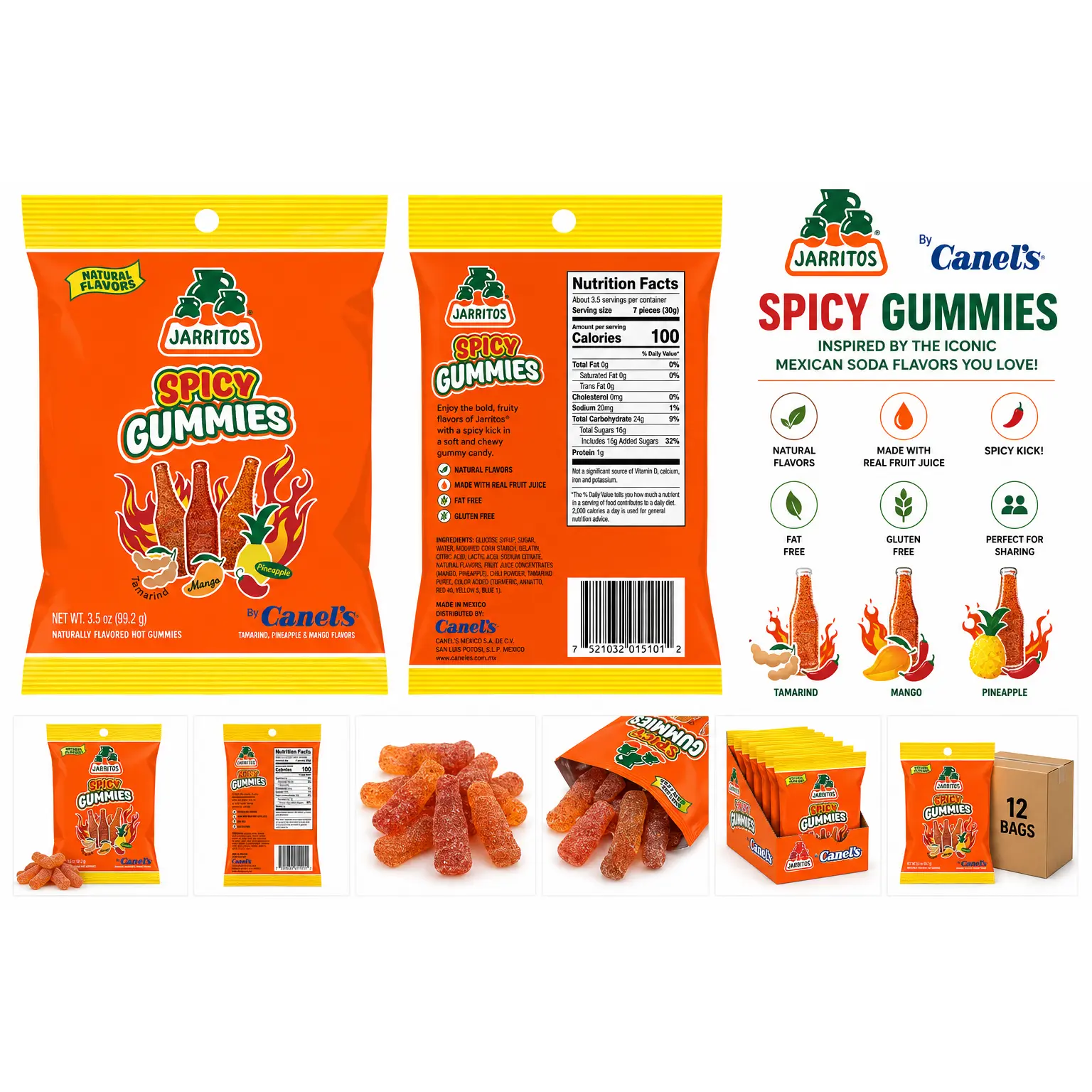 Canel’s Jarritos Spicy Gummies – Mexican Soda-Inspired Chili Gummy Candy (Assorted Flavors)