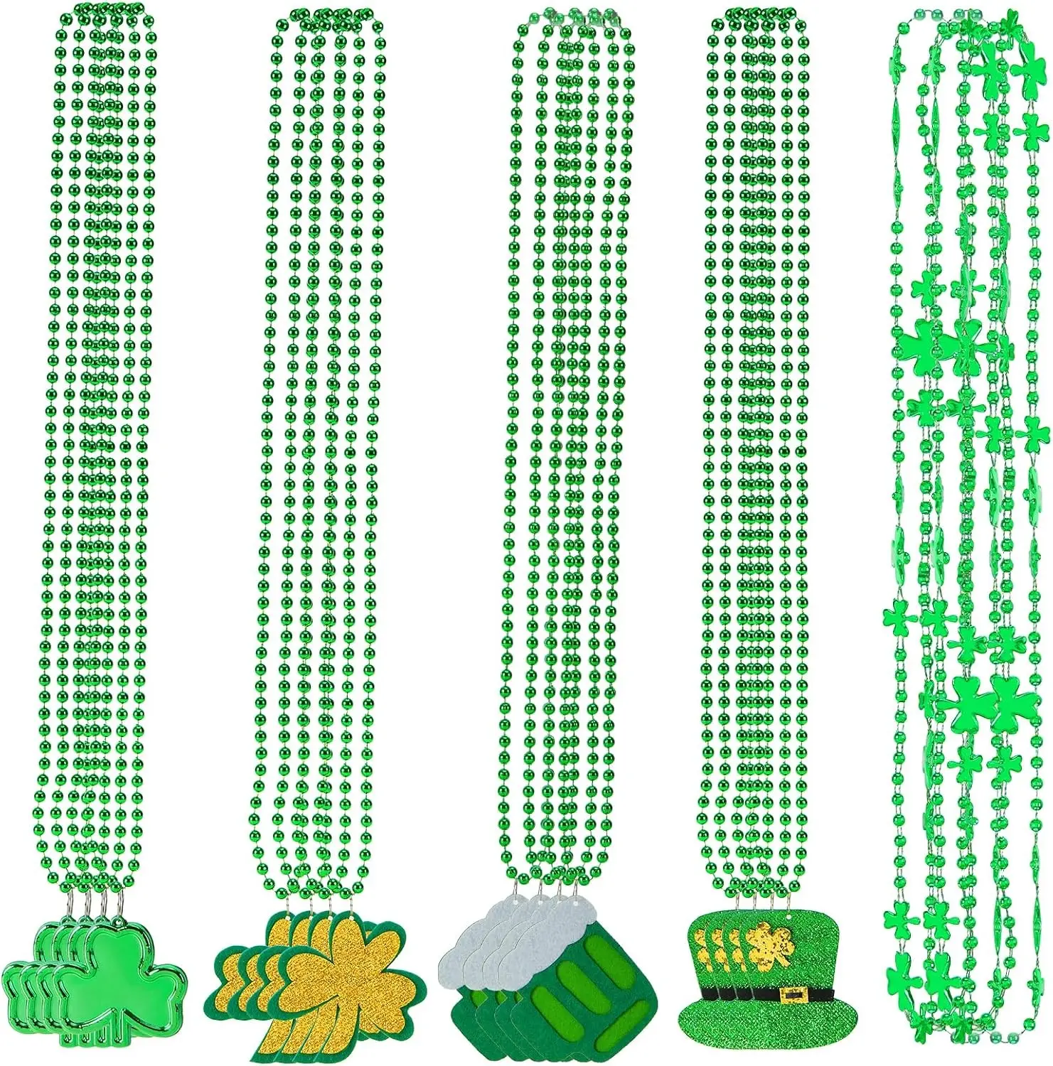 20Pcs St Patricks Day Accessories Decorations Shamrock Green Beaded Necklace for Irish Party Decor Supplies
