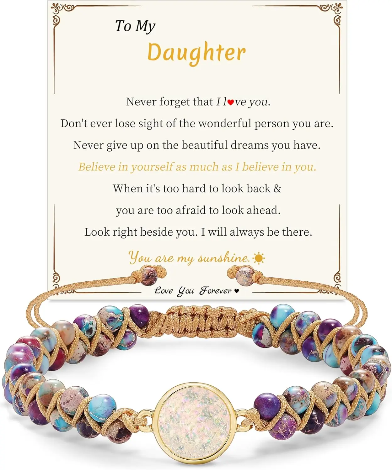 Inspirational Jasper Heart Bracelet Gift for Daughter, Granddaughter, Mom, Grandma, Wife, Girlfriend & Sister