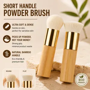 Large Makeup Brush Set - Flat & Round Top Foundation & Powder Brushes - Professional Soft Synthetic Bristles with Short Handle - Powder Bronzer Brush