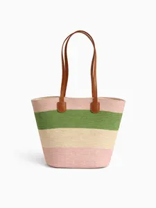 2026 Trend French Vintage Woven Tote Bag | Large Capacity Striped Straw Shoulder Bag | Boho Chic Color-Block Aesthetic Tote | Eco-Friendly Lightweight Beach Vacation & Minimalist Everyday Commuter Purse