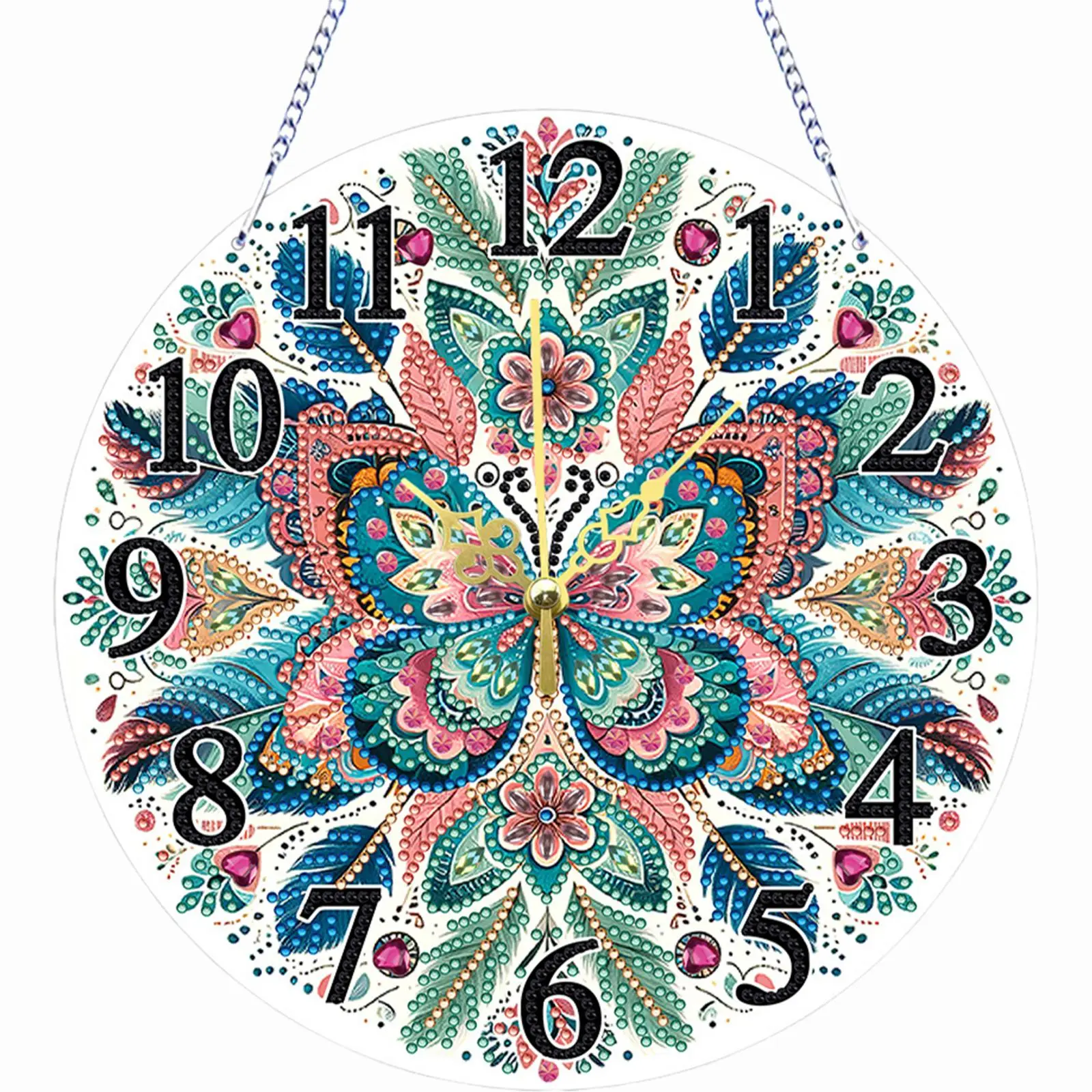 2D Flat DIY Irregular Shaped Drilling Diamond Painting Ornament with Clock Function Diamond Painting Clock Pendant for Living Room Decoration