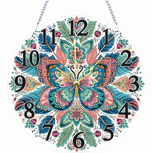 2D Flat DIY Irregular Shaped Drilling Diamond Painting Ornament with Clock Function Diamond Painting Clock Pendant for Living Room Decoration