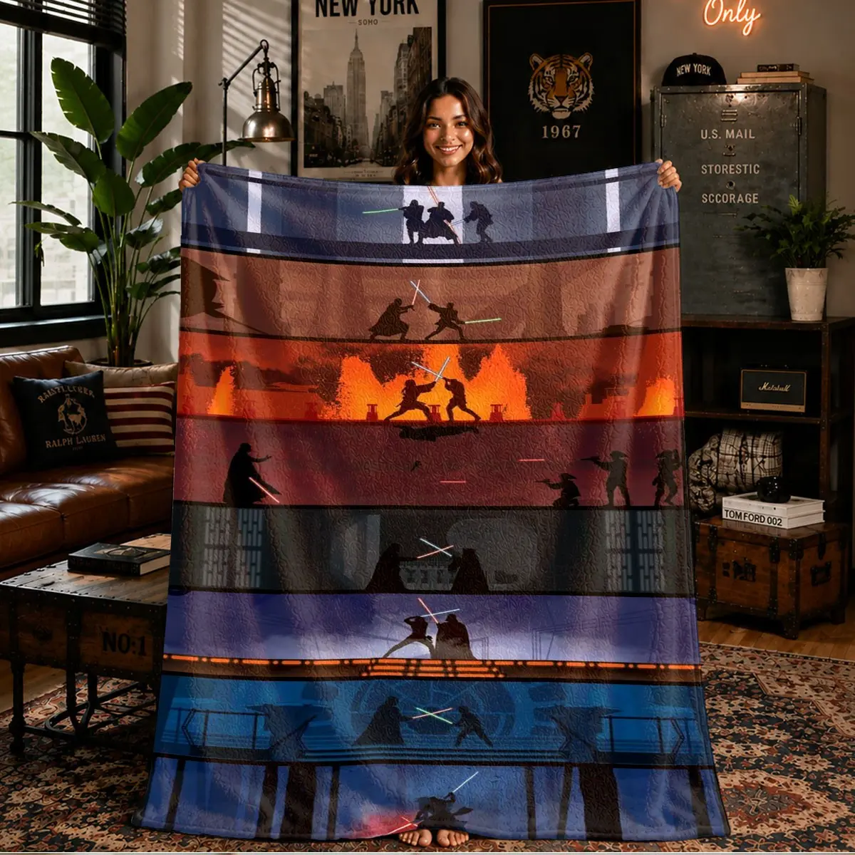 Soft Galaxy Battle Lightsaber Print Cozy Flannel Blanket, Warm and Comfortable, Ideal for Bed, Sofa, Office, Camping, Travel, Soft Blanket Throw, Blanket for Couch