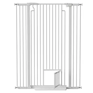 53.15" Extra Tall Cat Gate, 29.53"-40.16" Wide with Small Cat Door, Auto Close Safety Pet Gate, 1.37" Narrow Bar Spacing, NO Drilling Pressure Mount Kit for Cats and Dogs, White