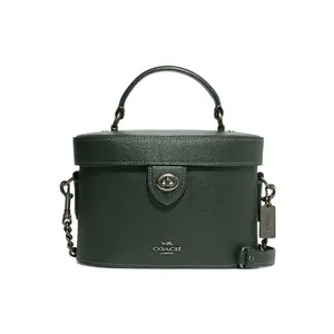 COACH Kay 20 Small Crossgrain Leather Shoulder Bag with Swivel Lock and Detachable Strap in Dark Green for Women