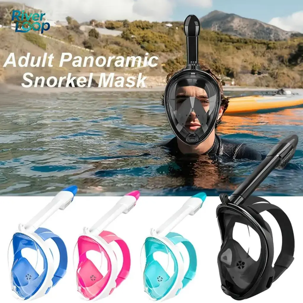 Full Face Snorkel Mask for Adults & Youth - 180° Panoramic View, Latest Dry Top Breathing System, Foldable Diving Mask with Camera Mount, Anti-Leak & Anti-Fog Design Snorkeling Gear