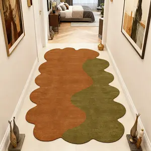 Double Color Wave Art Rug, Warm Moss Patchwork, Non-Slip Long Mat for Kitchen Balcony, Soft Durable Washable Carpet, Multicolor Rug, Home Decorative Rugs