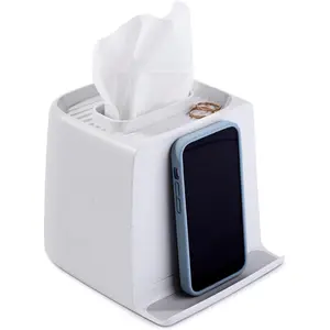 The Ledge Tissue Holder, Cube, Square Box Cover with Storage for Phones, Jewelry, Makeup and Accessories for Night Stand, Desk and Bathroom Organization