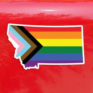 Montana State State Shape Progress Pride Flag LGBTQ POC Transgender Flag - Vibrant Color Vinyl Decal Sticker