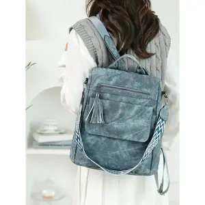 Women's New Large Capacity Retro Two-In-One Shoulder Crossbody Bag, Casual Fall Backpack, Multi Function Backpack, Fashion PU Travel Bag, Student Bookbag, Crossbody Backpack Purse