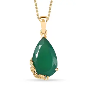 Verde Onyx 11.65 ctw Garden Drop Pendant in 18K Yellow Gold Plated with ION Plated Yellow Gold Stainless Steel Necklace 20 Inches