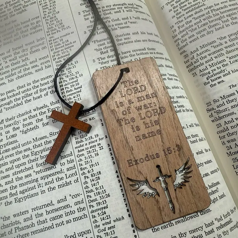 Personalized Christian Wooden Bookmark – Sword & Wings Faith Warrior Design