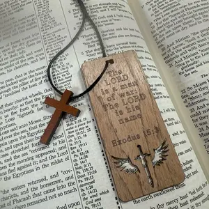 Personalized Christian Wooden Bookmark – Sword & Wings Faith Warrior Design