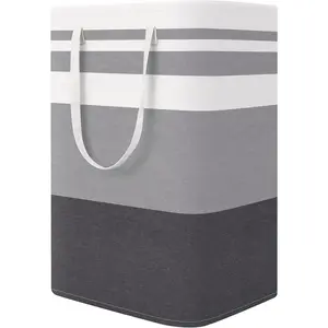 75L Rectangular Polyethylene Waterproof Freestanding Collapsible Laundry Hamper, Multifunctional Storage Basket with Sturdy Carry Handles, Gradient Grey Home Organizer for Bedroom & Bathroom