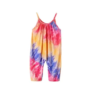 Toddler Girls Backless Tie Dye Jumpsuit Baby Girl Sleeveless Romper Halter Pants Summer Clothes with Pocket Size 1-6 T