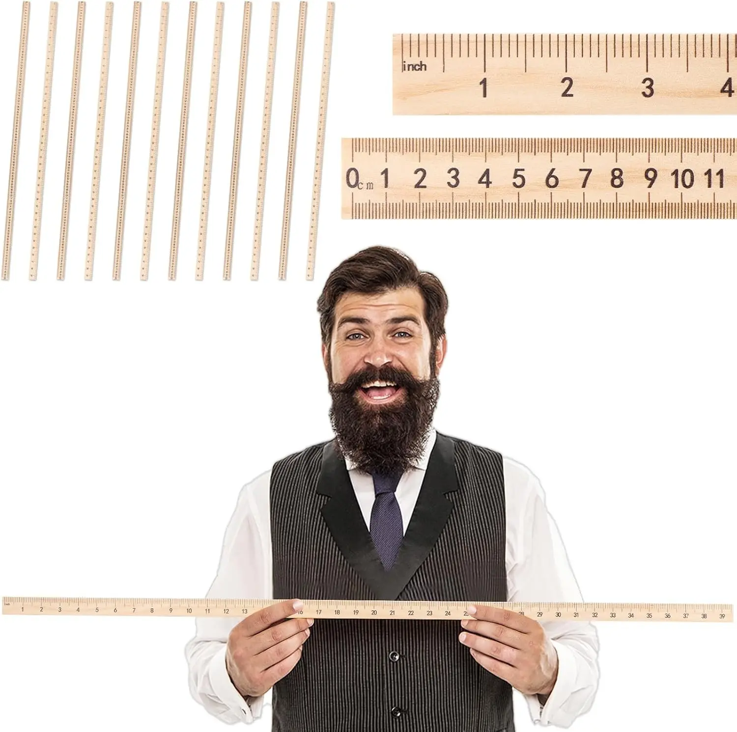 12 Pack 39 Inches Wood Double Sided Meter Stick Yard Stick Wood Economy Meterstick Wooden Ruler 100 Centimeters Measuring Yardstick Bulk School Classroom Home Office Kid Measuring Tailor Craft