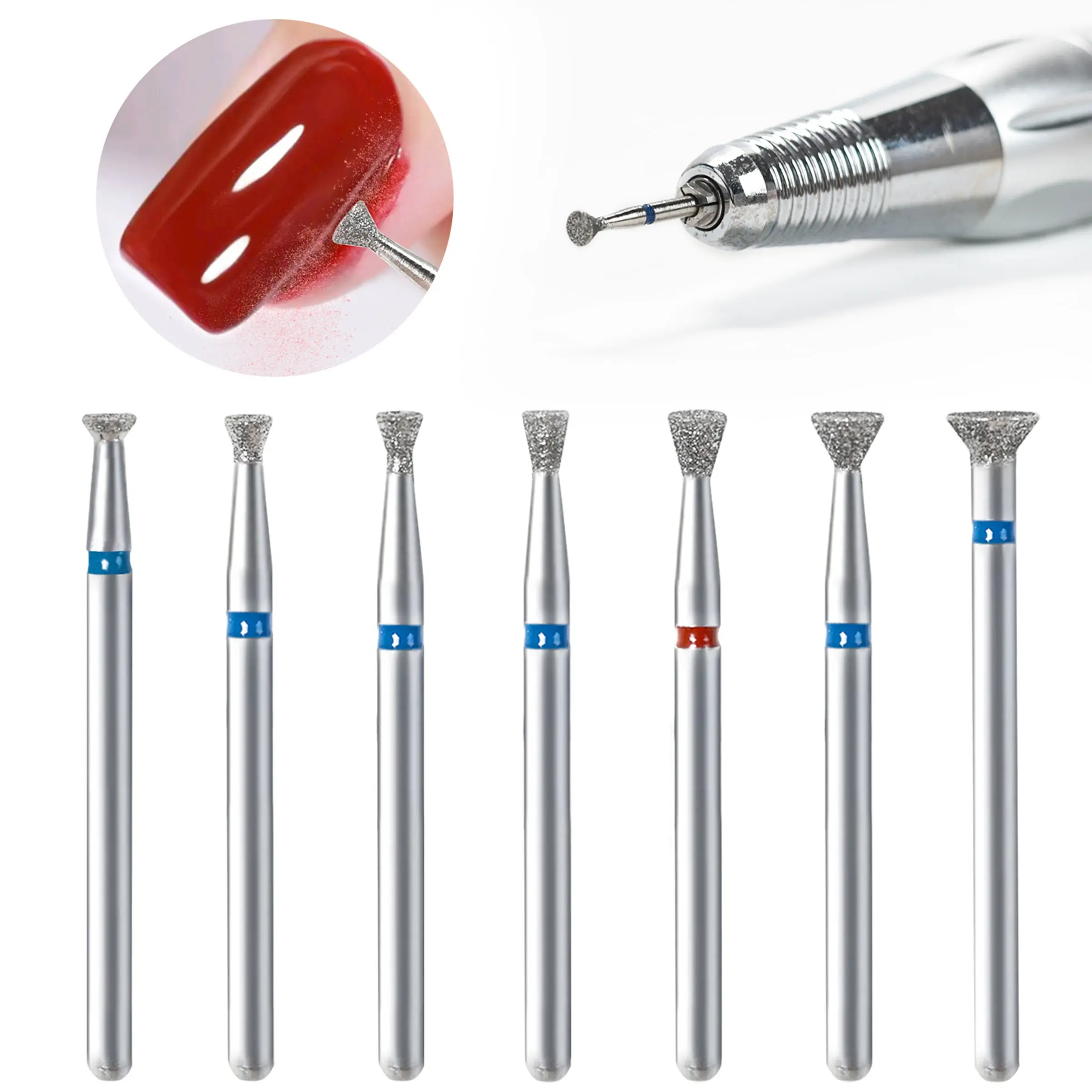 7Pcs/Set Cuticle Clean Nail Drill Bit Manicure Nail Care Cleansing Remove Overflow Glue Tool Nail Edge Treatment Diamond Grinding Machine Accessories