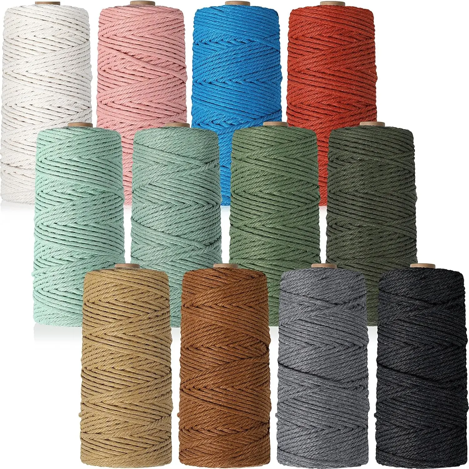 12 Rolls Macrame Cord, 3 mm x 1308 Yards  Cotton Twine, Colored Macrame String, Colorful Cotton Rope for DIY Crafts Knitting, Artworks, Wall Hanging,  Hangers (Classic Color)