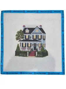 Lizzy Claire's Happy Neighborhood Patriotic House - 13 mesh - 12 x 12 - Needlepoint Canvas