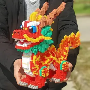 Creative Dragon Family Decoration Building Blocks Bricks Puzzle Set, Large Model Toy for School Decor, Birthday Gift for Ages 14+
