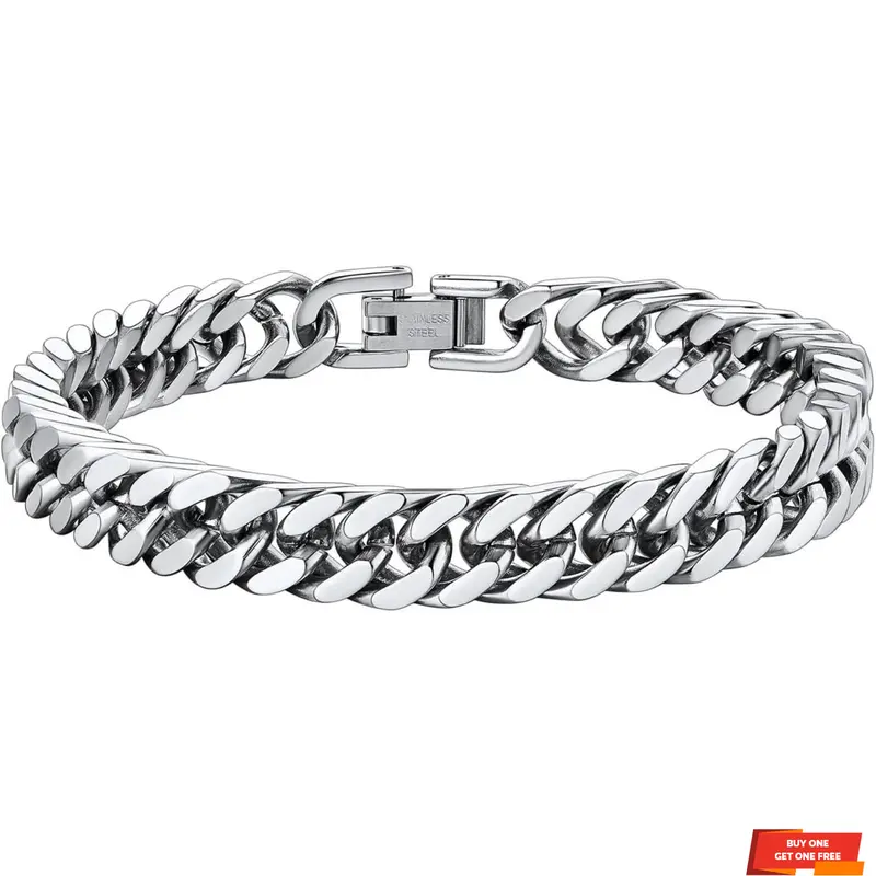 FLORIDECO Unisex Exquisite Cuban Chain Bracelet - Stainless Steel Skin-Safe Steel, Lobster Clasp, Stackable Bangle, Lightweight Curb, 2 Sizes, Artificial Gemstone, Daily Use, Elegant Gift Box, Men's Fashion Accessory for Christmas Anniversary Birthday