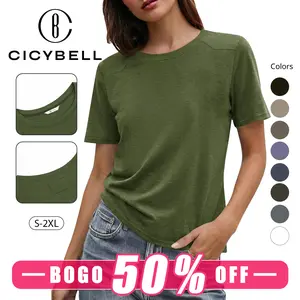 【BOGO 50% Off 】Cicy Bell Womens Summer Short Sleeve T-Shirts Trendy Casual Crew Neck Tops Loose Fit Basic Tees
