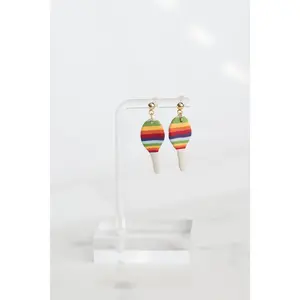 Rainbow Striped Maraca Polymer Clay Earrings