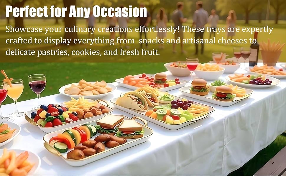 3 Pack Serving Tray with Handles Stackable Reusable Trays for Serving Plastic Food Plates Serving Platter  for birthday Party potluck Charcuterie Fruit  BBQ snack cake Pool snacktray Turkey Appetizer Tray Mother's day gift  Hosting Essentials BPA Free sum