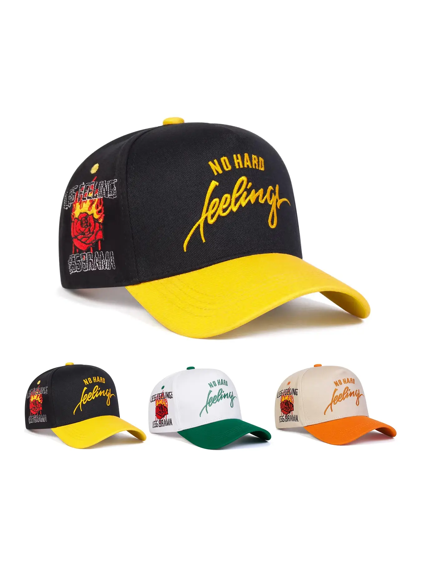 Unisex Street Trend Rose & Letter & Fire Embroidery Baseball Cap, Casual Trendy Baseball Hat, Fashionable Hat for Outdoor Sports for Men & Women, Snap