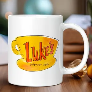 1pc 11oz Luke's Diner from Gilmore Girls TV Show Ceramic Coffee Mug - White Novelty Mug with Vibrant Yellow & Red Logo, Collectible Fan Gift for Birthday, Christmas, No Assembly Required, Holiday Mug Gift |   Humorous Mug Design |   Durable Drinkware, Cof