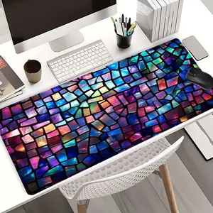 Extra Large Stained Glass Mosaic Mouse Pad Abstract Art Gaming Desk Mat 35x16 Inch Computer Keyboard Mousepad with Non-Slip Rubber Base Durable Stitched Edge Perfect Gift for Home and Office