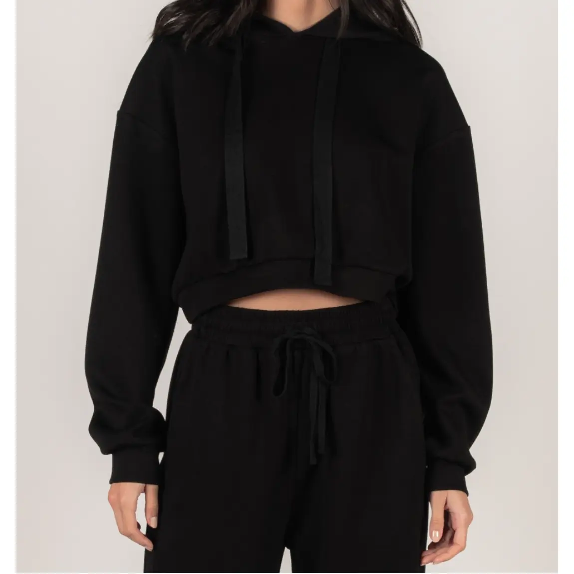 Black Scuba Cropped Hoodie Top