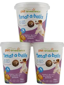 Peteverescence Treat-A-Balls Chewy & Soft Dog Treats Bulk - All Natural Peanut Butter Blueberry Banana Flavor - 3pk 54 Treats - Gluten Free Non-GMO - Made in New Zealand