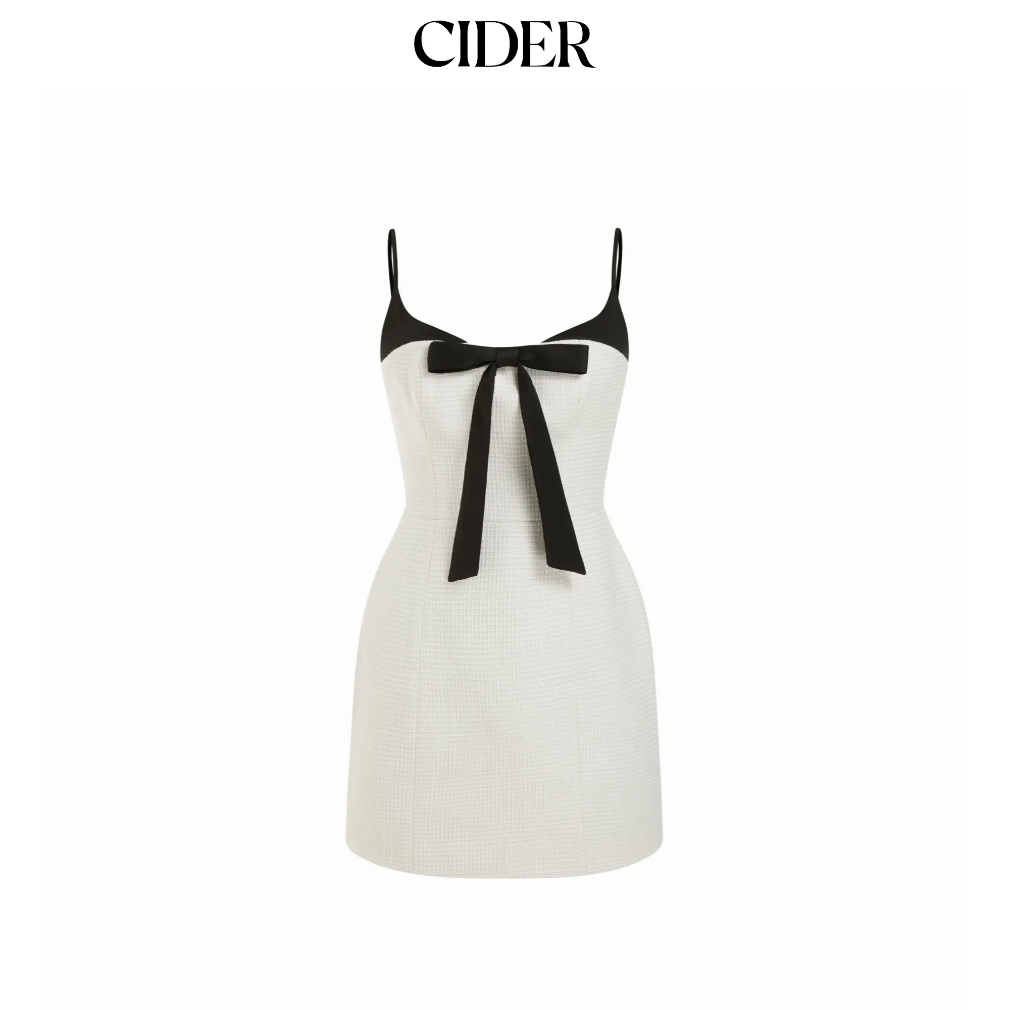 Cider Women's Tweed Babydoll Mini Dress, Casual A-Line with Sweetheart Neckline and Colorblock Bowknot Detail, Casual Wear, Bow Design Casual Dresses