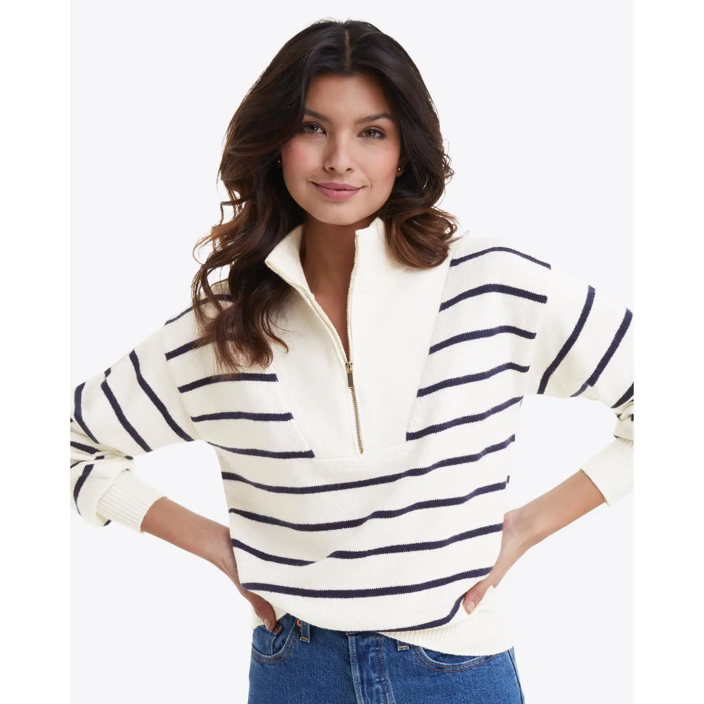 Striped Quarter Zip Sweater in Mariner Stripe