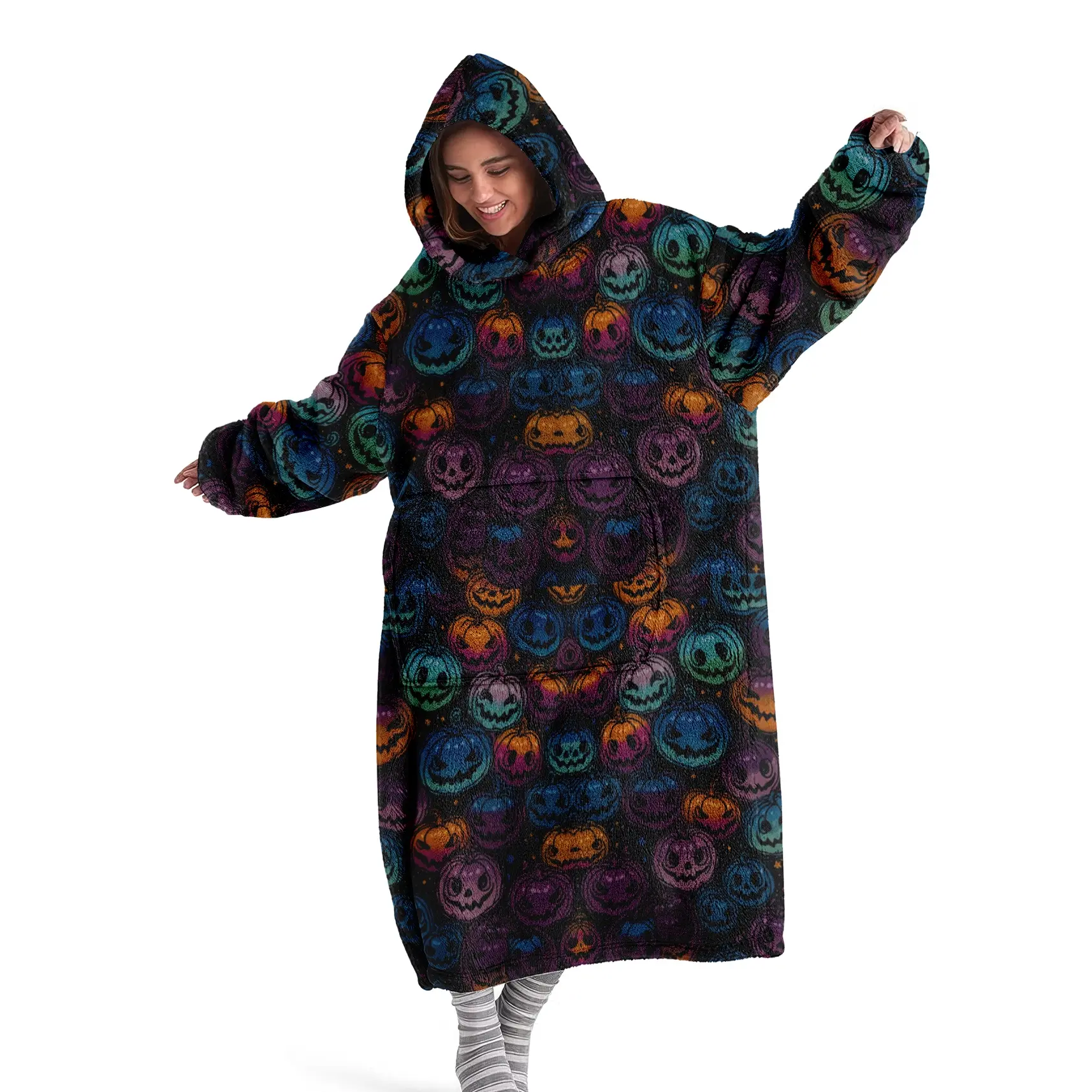 hoodie blanket，Wearable Blanket，Halloween Pumpkin Hooded Blanket, Wearable Soft Warm Throw, Sofa Cover, Home Leisure, Air Conditioning Blanket, Birthday Gift，Christmas Gift,Valentine's Day gift, Soft Fluffy Blanket