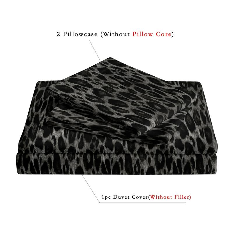 black Gray Leopard Print Decorative Duvet Cover Set, 3 Counts/set Including 1 Duvet Cover & 2 Pillowcases Without Filler , Soft Comfortable Bedding Set For Home Bedroom