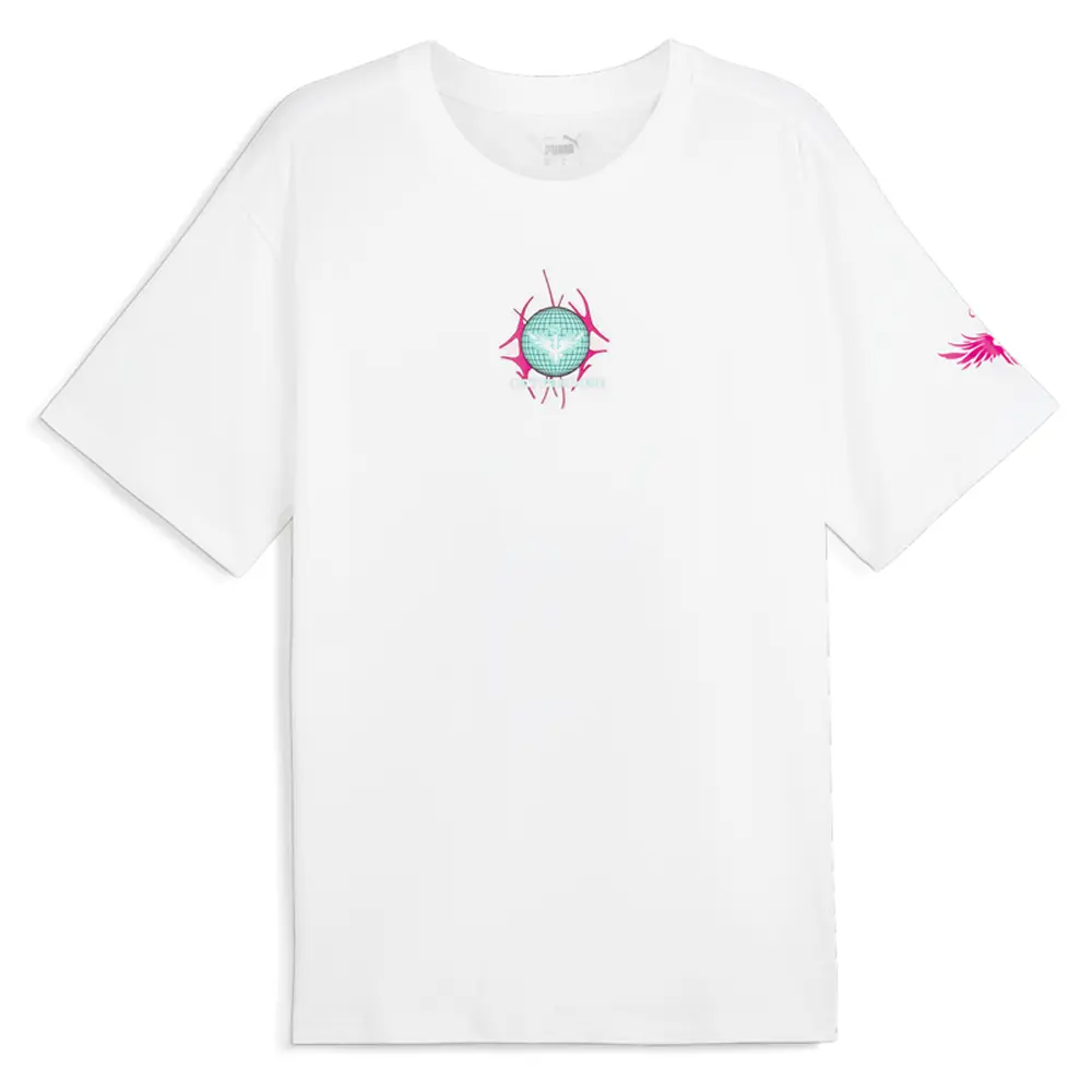 PUMA Mens Melo Miami Graphic Crew Neck Short Sleeve Casual Tops Casual - White