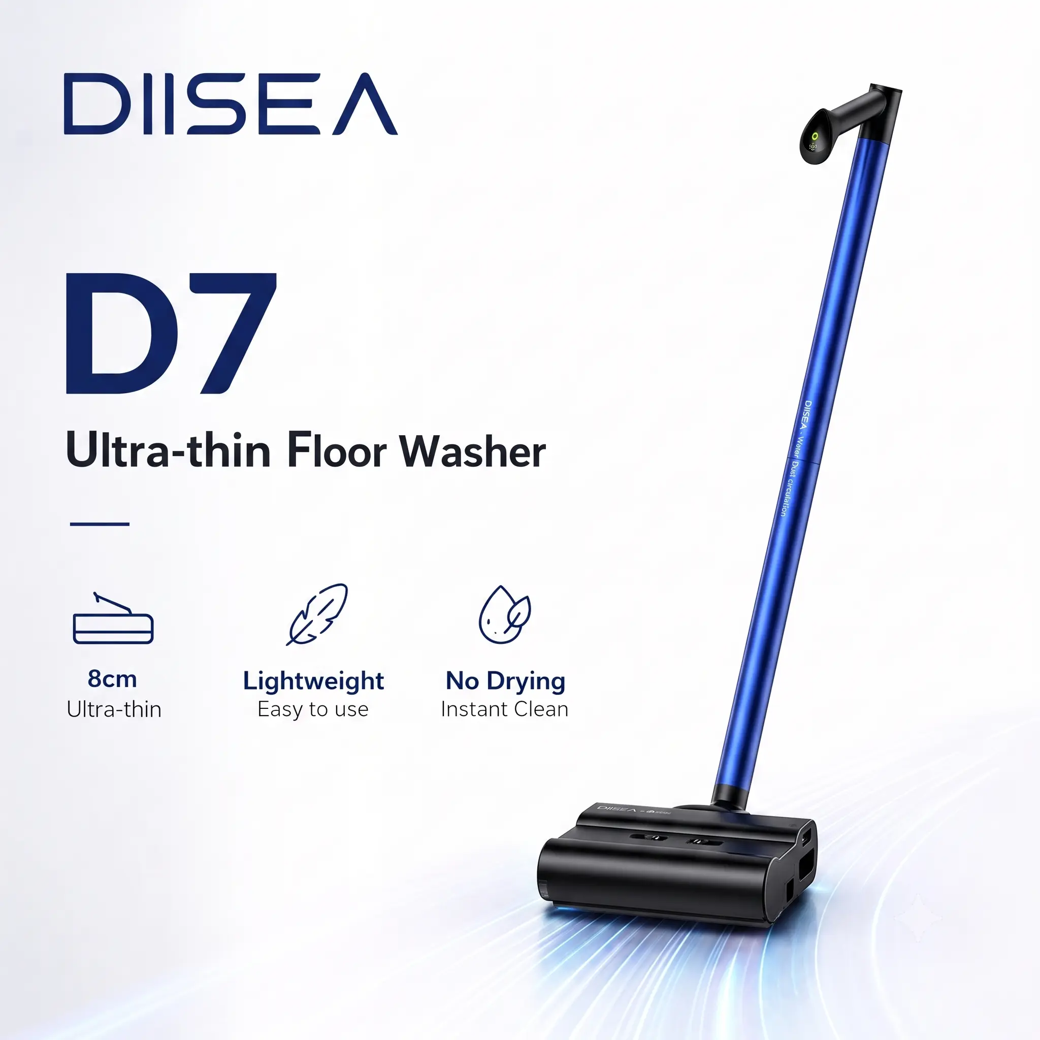 DIISEA D7 Ultra-Thin Floor Washer, 180° Truly Lying Flat Wet & Dry Vacuum Cleaner, 2.8kg Extremely Lightweight Cordless Hardwood Floor Cleaner, IPX6 Waterproof Self-Cleaning, No Odor