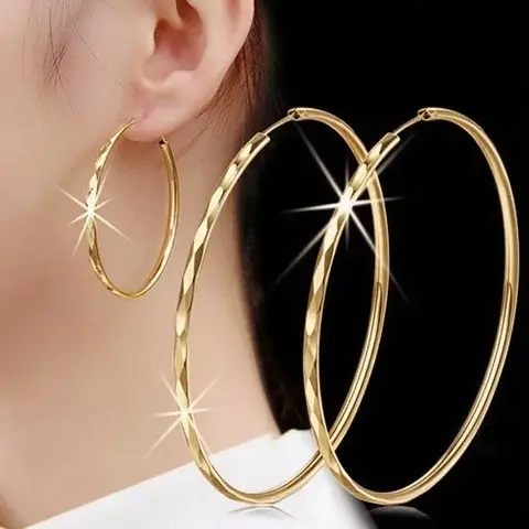 Women's Vintage 18K Gold Plated Copper Classic Hoop Earrings - 4cm, 7.3g, City Wall Texture, Hypoallergenic, Non-Fade, Elegant Tone, Dainty, Modern Vibe, Gold Earrings Set, Free Gift (1 Pair, Lasting Style)