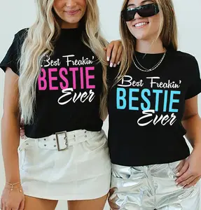 Cute Bestie T-shirt Best Freakin’ Bestie Ever Best Friend Forever T-shirt Collar Cotton Top Womenswear Tshirt Streetwear Summer Casual Chic Everyday